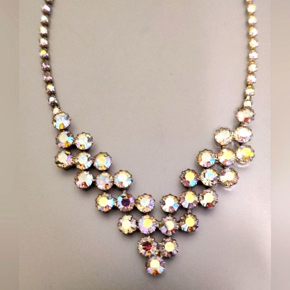 Sherman Style Sparkly Aurora Borealis Champagne Crystals Necklace Vintage 60s - Picture 3 of 13